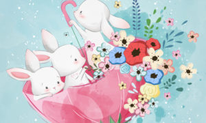 Cute bunnies in the spring umbrella 3923022