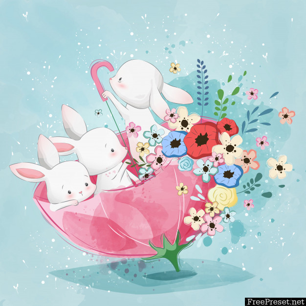 Cute bunnies in the spring umbrella 3923022