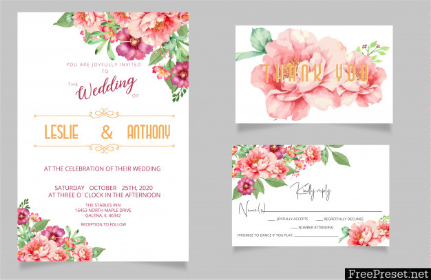 Modern wedding invitation cards and rsvp thank you card 3975325