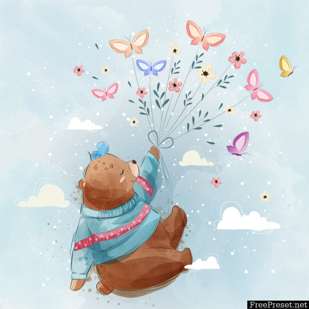 Vector Flying bear with butterflies 3923029