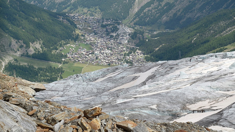 Fee Glacier and Saas-Fee in the valley