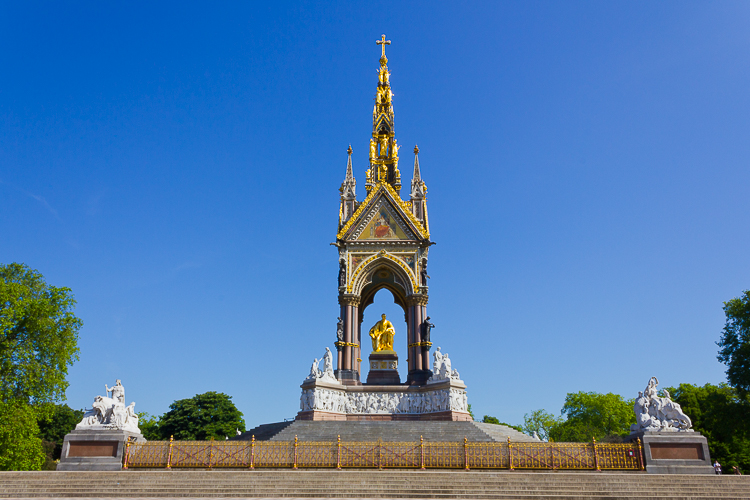 Albert monument in Hyde Park showing photography taken with sun behind the photographer