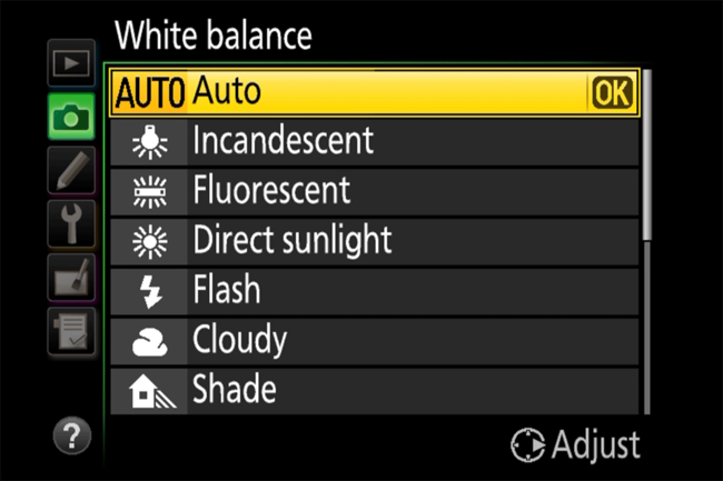 White Balance Camera Menu