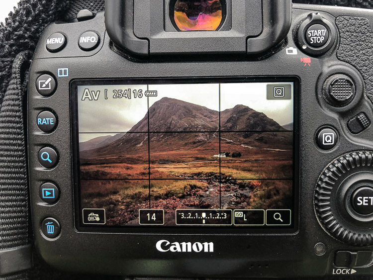 Scotland landscape on a Canon camera LED screen - beginner photographer tips