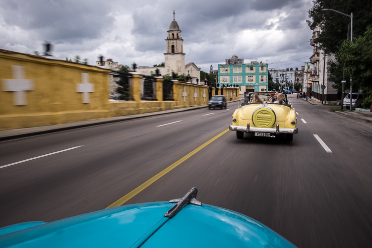 I used a zone focus here to get the car in front sharp. It was moving, as well as the car I was in, so picking one single point would have been tricky. Using all the points many have resulted in focus on the road or wall off to the side.