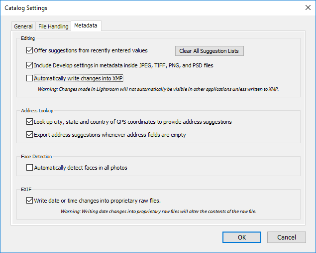 Lightroom Automatically Write Changes to XMP