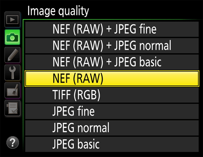 Nikon RAW Shooting Menu