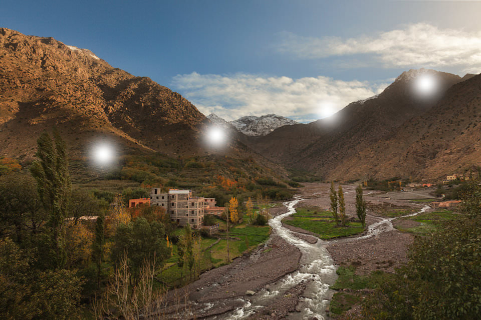 White Dots Along the Path of Light