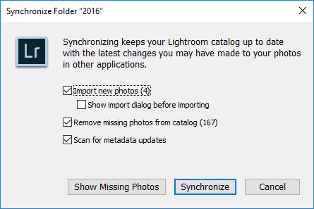 Lightroom Synchronize Import