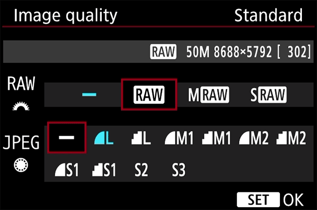 Canon RAW Format Menu