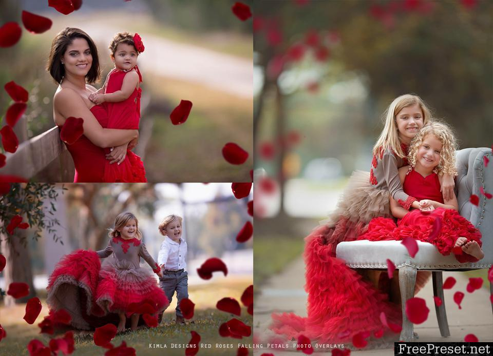 Kimla Designs -  Red Rose Petals Photo Overlays