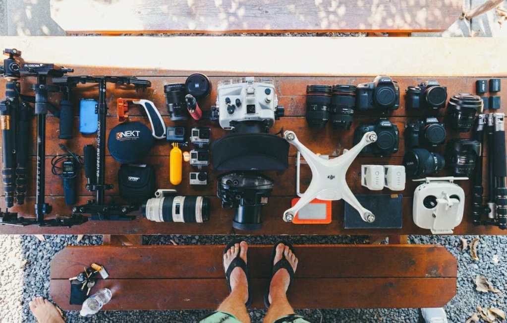 Photography equipment on table