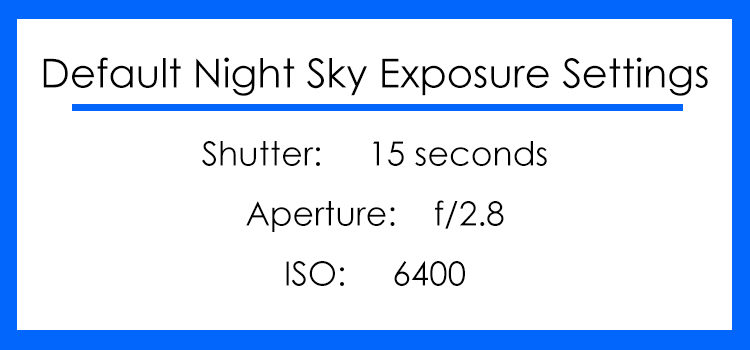 recommended default exposure settings for photographing the milky way