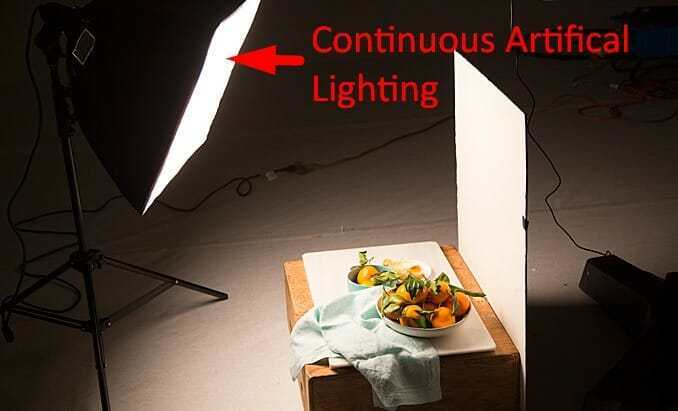 A Continuous Artificial Light being used on food photography