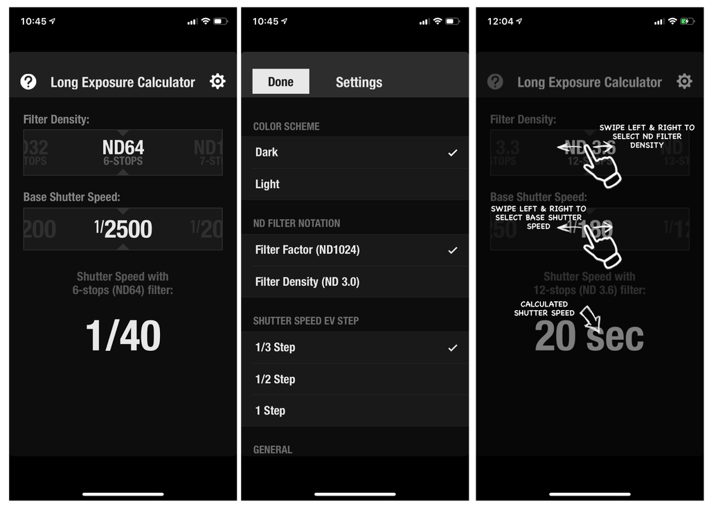 A screenshot of Long Exposure Calculator﻿ app.