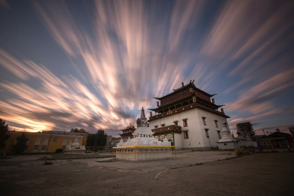 ND filter image of clouds moving over Gandan, Ulaanbaatar, Mongolia