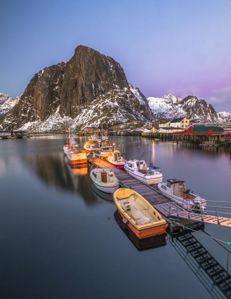 Hamnøy Harbour sunset, Lofoten Islands, Norway