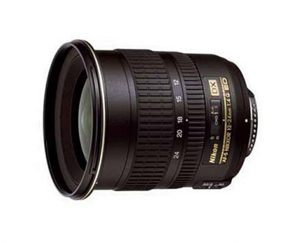 Nikon Nikkor 12-24mm f4 lens, side view, a perfect lens for real estate photography