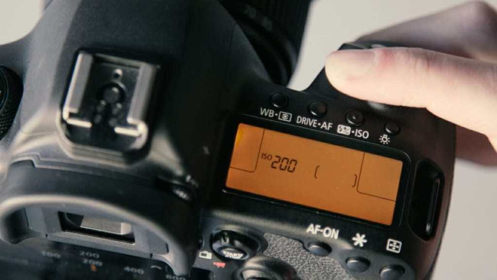 a top view of a DSLR camera's settings display screen.