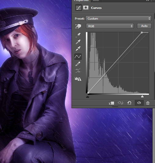 Create a complex Photoshop manipulation of a soldier girl standing in the rain 36