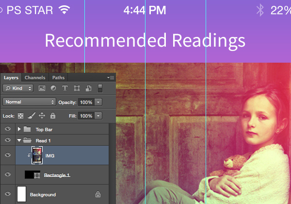 Designing 'Recommended Reading' Mobile App Interface in Photoshop 7