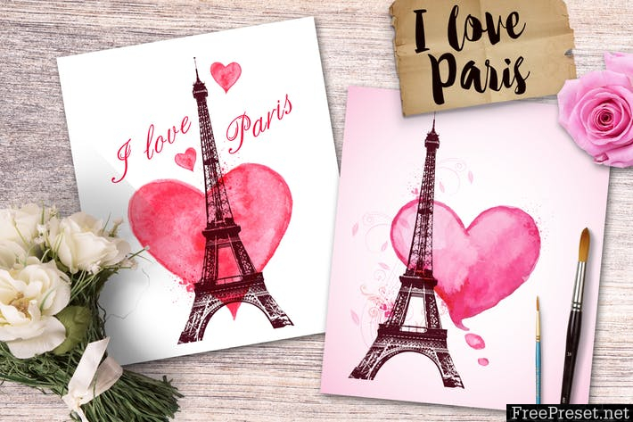 I Love Paris. Romantic cards  - EPS, JPG