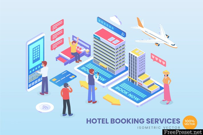 Isometric Hotel Booking Services Vector Concept