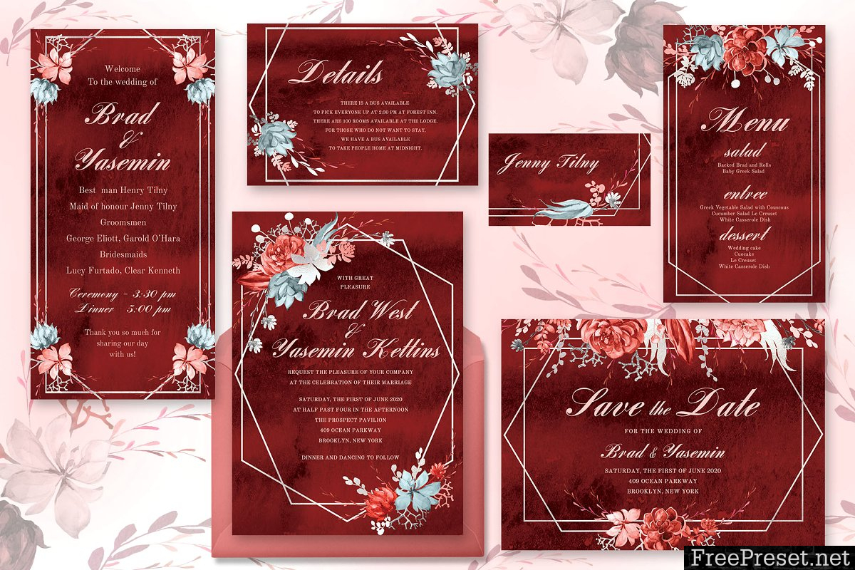 Marsala Watercolor Wedding Suite 3718637