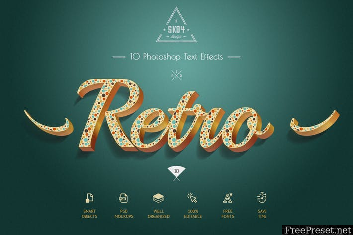 Retro Colorful Text Effects - 10 PSD