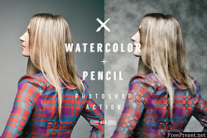 Watercolor and Pencil Action for Photoshop NNB2SQ