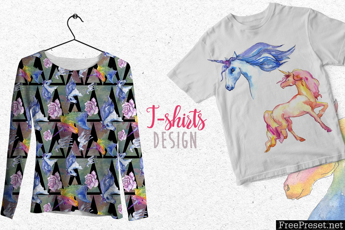 Watercolor Sparkly unicorns PNG set 3063188