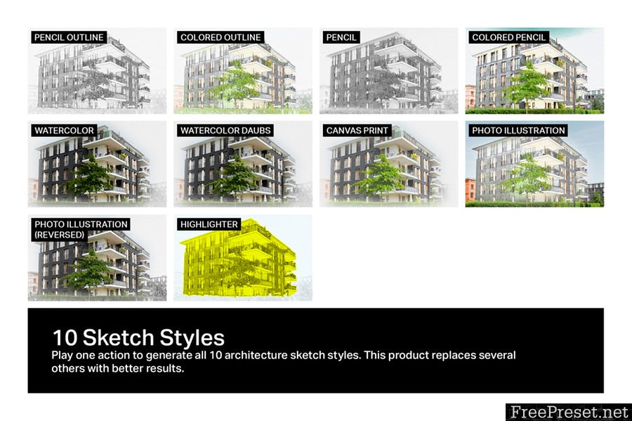 10 AI Architecture Sketch Photoshop Actions F5JGHRV