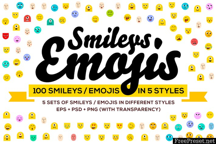 100 Emoji & Smiley Bundle Pack Vol 1 3PQDUXK - EPS, PNG, PSD