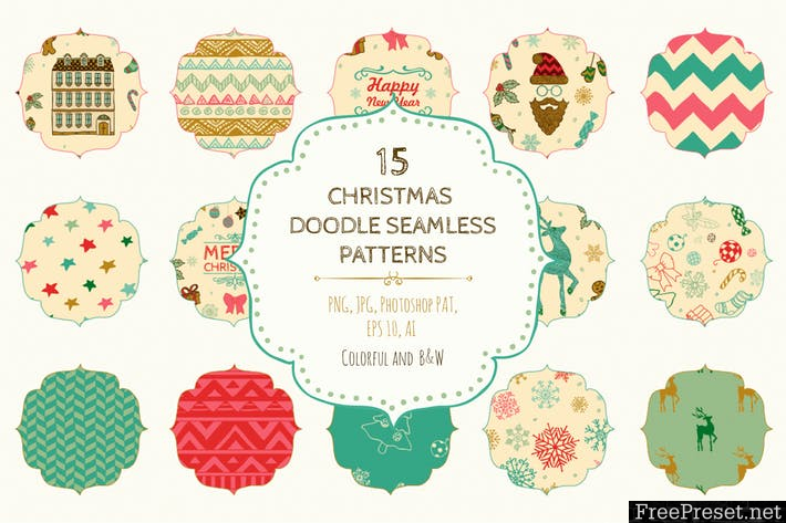 15 Christmas Seamless Patterns - AI, EPS, JPG, PNG, PSD