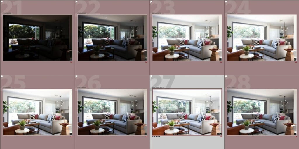 A photo of a series of differently exposed images of a lounge