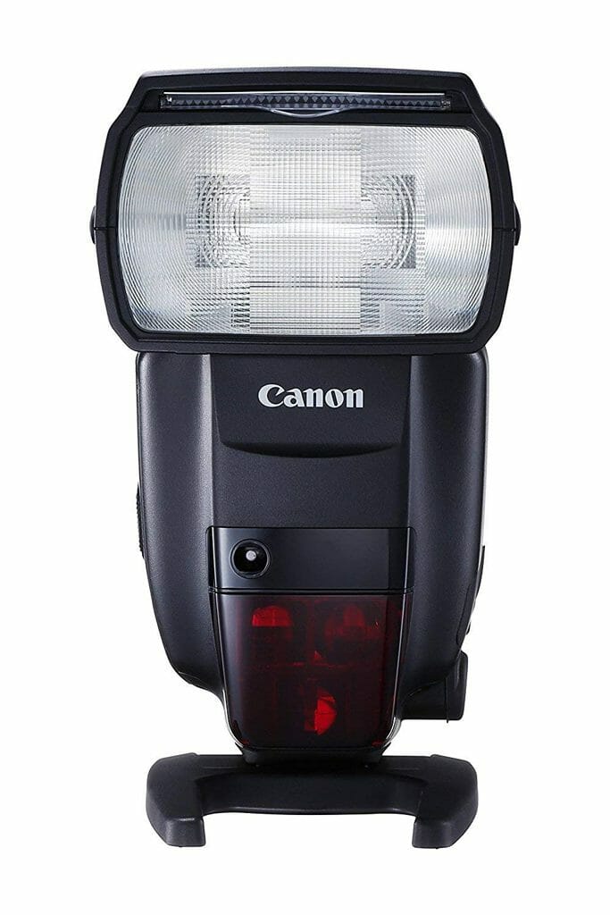A photo of the front of a Canon 600EX flashgun