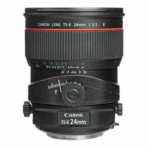 A side view photo of the Canon TS-E 24mm f3.5L II tilt-shift lens