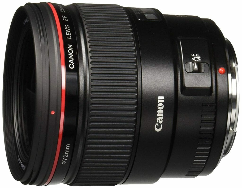 A side view image of the Canon 35mm f1.4L prime lens