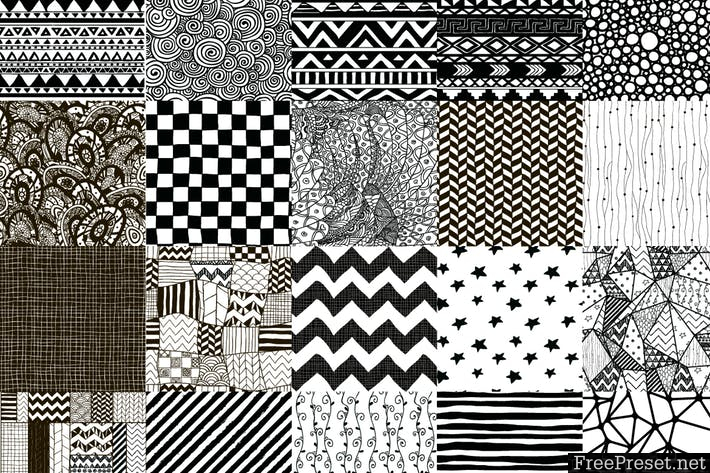 50 Black Hand-Drawn Seamless Patterns