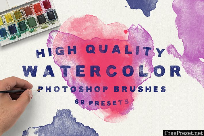 69 Watercolor Brushes for Photoshop HYJYPB