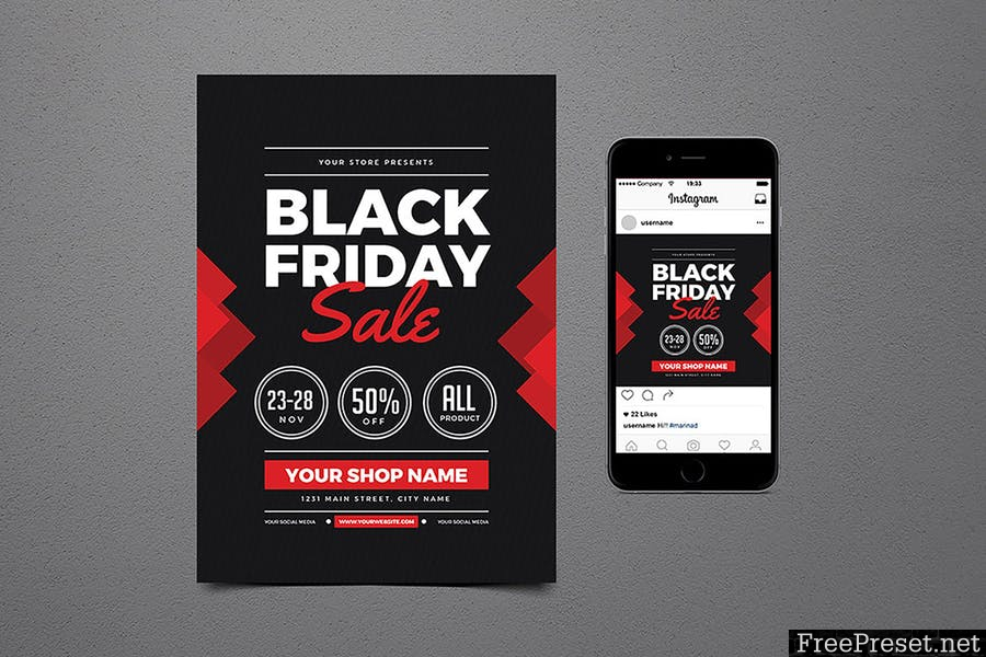 Black Friday Flyer+ Instagram Post 8UCK25 - AI, PSD