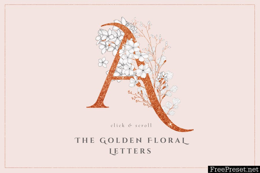 Blooming Gold Floral Letters Numbers EWSD7P - AI, EPS, JPG, PNG