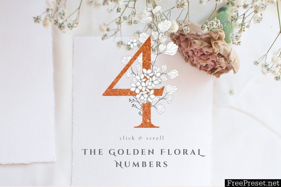 Blooming Gold Floral Letters Numbers EWSD7P - AI, EPS, JPG, PNG