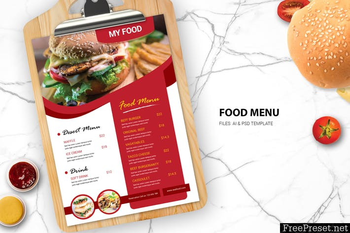 Burger Food Menu 36JHRK5 - AI, JPG, PSD