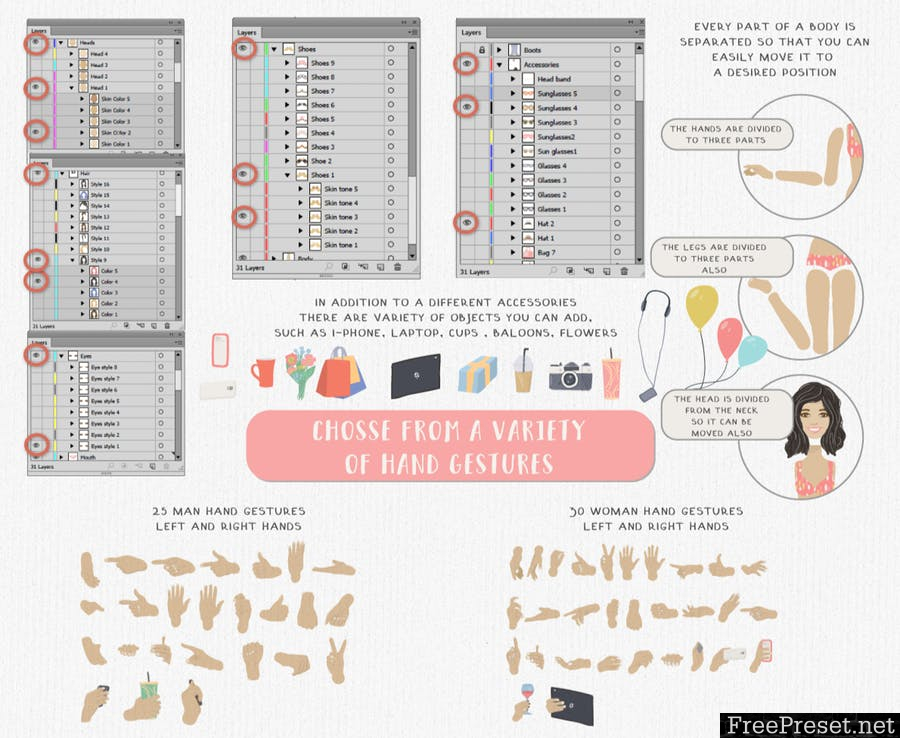 Custom Character Creation Kit AXD3Y2 - AI, JPG, EPS, PNG, PDF