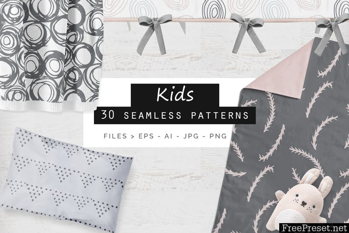 Cute Kids Seamless Patterns 65W59X - AI, EPS, JPG, PNG