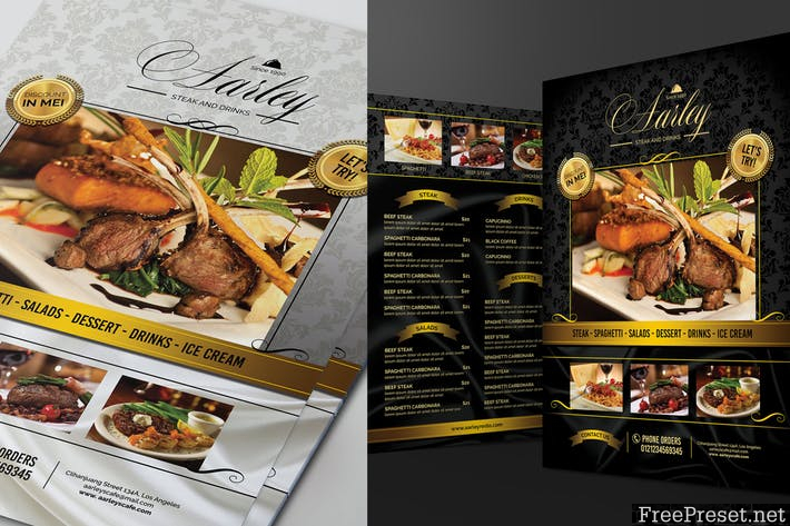 Elegant Black & White Restaurant Menu KZUB3A - PSD