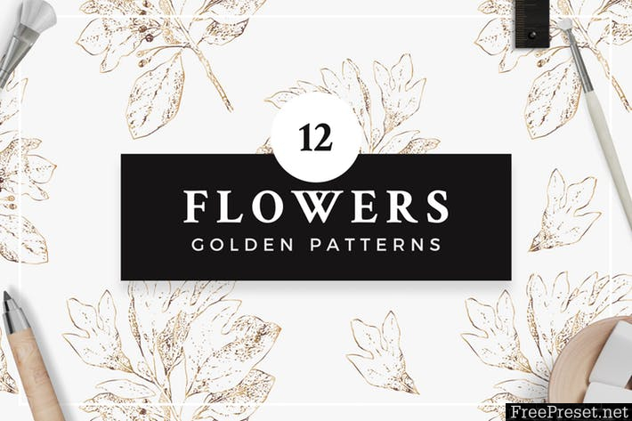 Golden Flower Patterns Collection UKJ36F - AI, EPS, JPG
