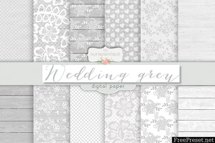 Grey wedding digital paper pack HQVPJN - JPG