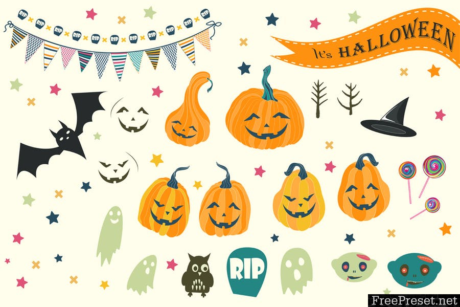 Halloween backgrounds and elements W2NKGY - AI, EPS, JPG